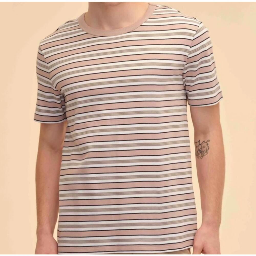 Magaschoni Man T-Shirt LARGE Mens Striped Crewneck Short Sleeve 100% Cotton NEW